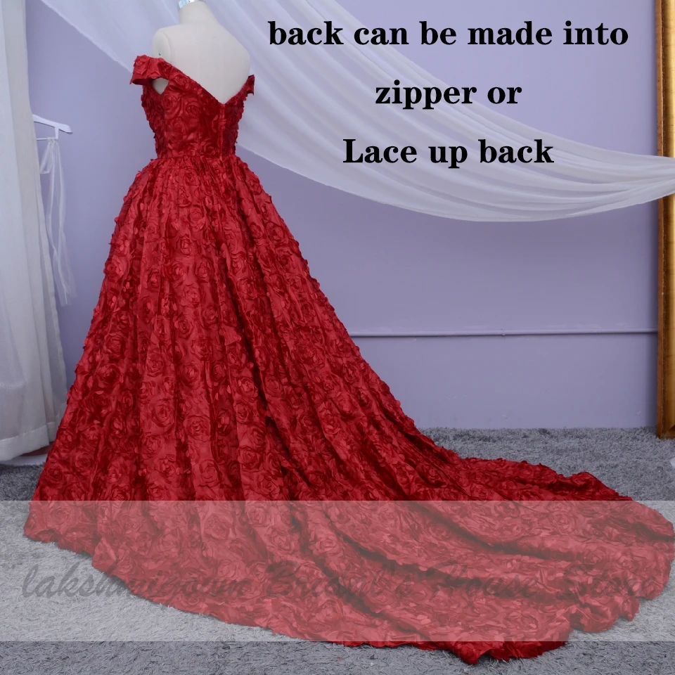 Luxury Red Lace Foral Wedding Dresses in Turkey Lakshmigown 2020 Dentelle Mariage Sexy Bridal Dress Wedding Gowns Long Train