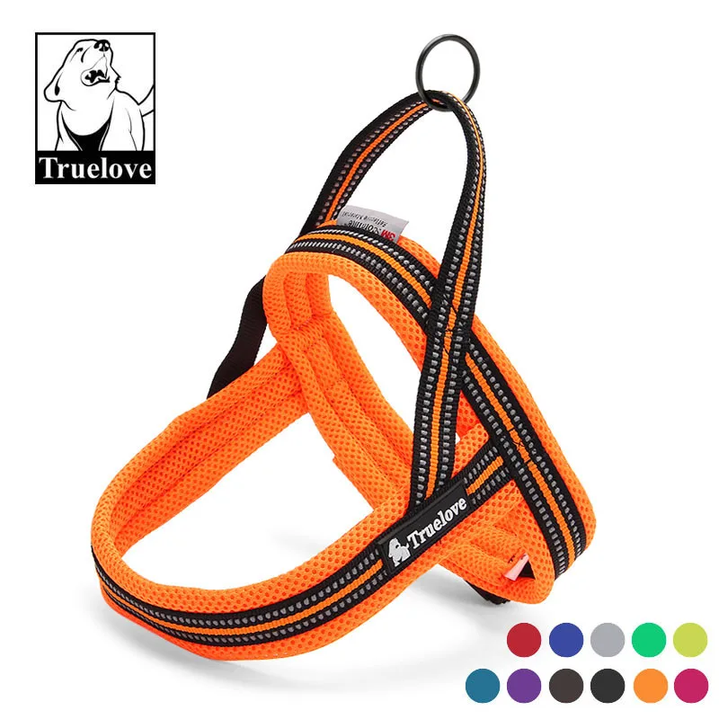 Truelove Mesh Padded Strap Dog Harness No Pull Dog Harness Small Large 3M Reflective Pet Dog Harness Nylon Soft Bulldog Orange