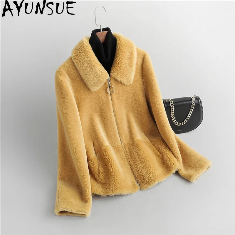 

AYUNSUE Short 100% Real Wool Jacket Women Autumn Winter 2021 Casual Sheep Shearling Coat Female Elegant Casaco Feminino Gxy578