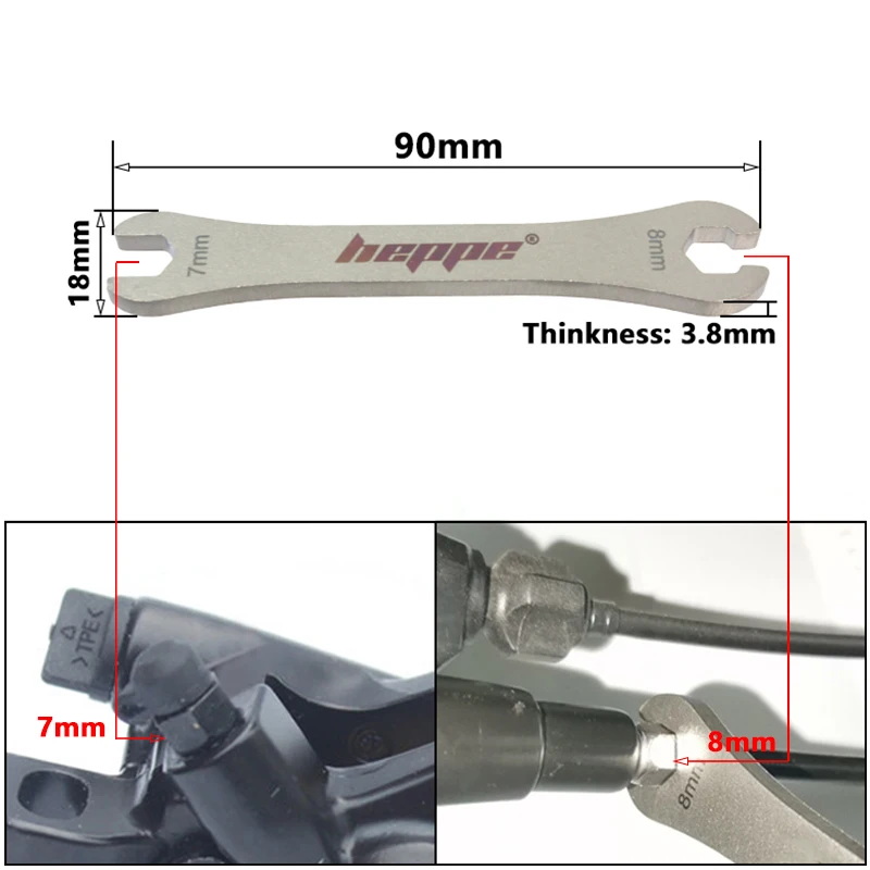 HEPPE Bike Oil Pipe Wrench 7-8mm Hydraulic Brake Caliper Screw Locking Spanner Stainless Steel Hexagon Wrench Bike Repair tool