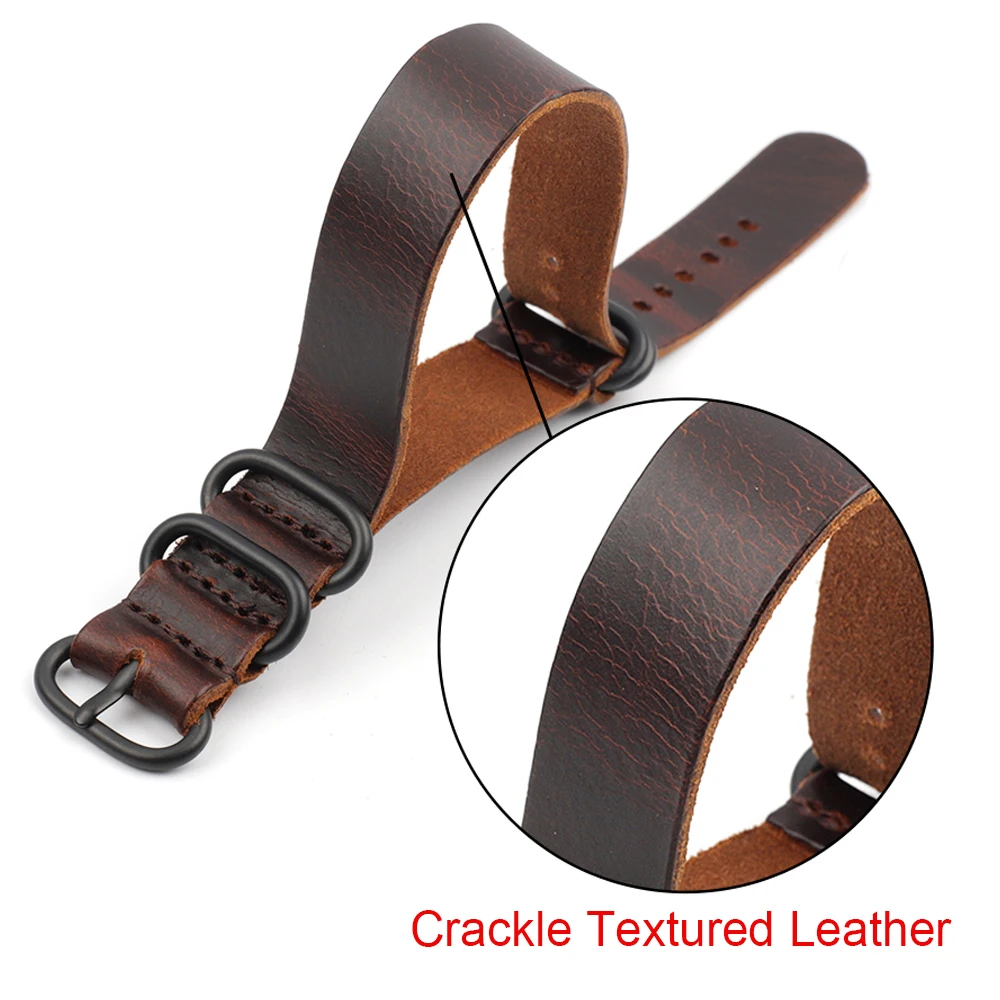 Onthelevel New Crackle Textured Leather Watchband Long Band 18mm 20mm 22mm Watch Strap Black Buckle Long Wristband #D