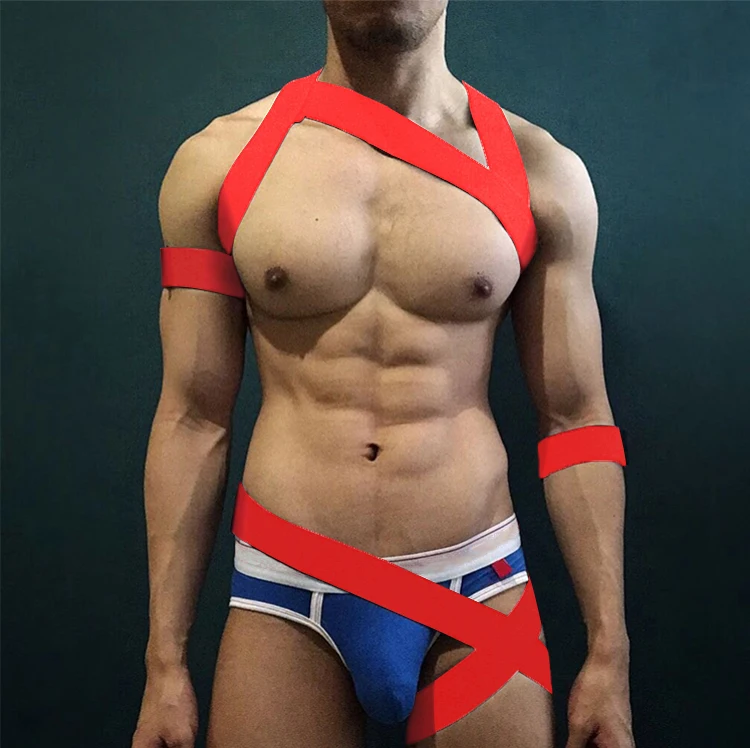 CLEVER-MENMODE Men Sexy Lingerie Halter Neck Straps Body Chest Harness Elastic Bondage Leg Belt Arm Band Hombre Bodysuit Costume