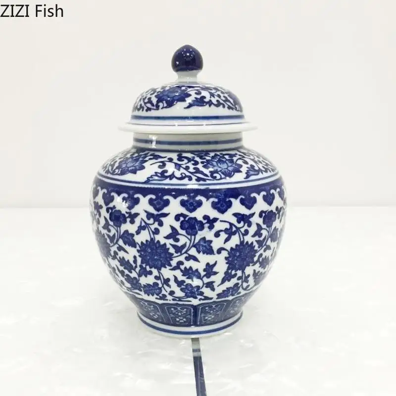 New Ceramic Tea Pot Blue and White Porcelain Decoration of Tea Coffee Beans Sealed Storage Tank Classical Household Storage Tank