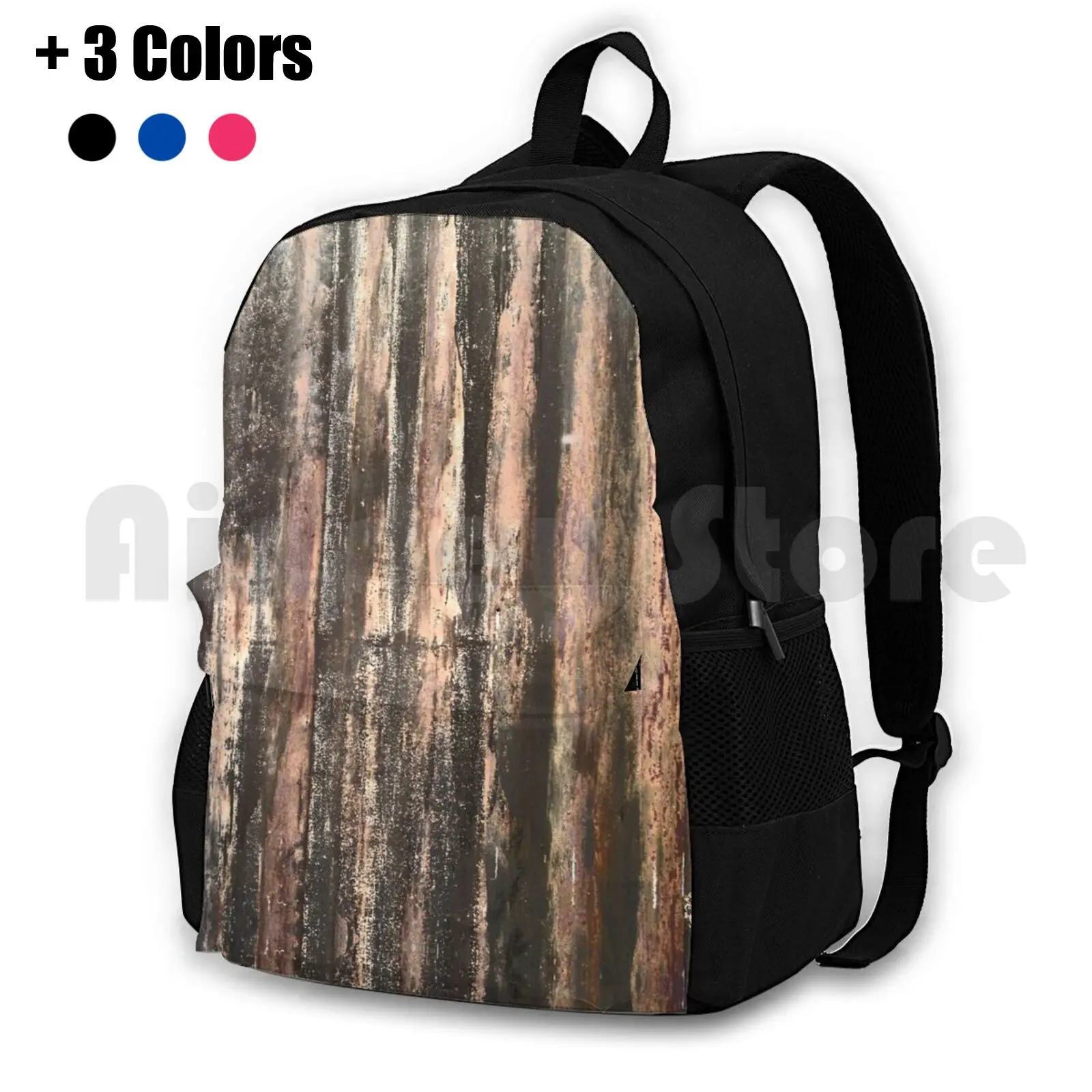 Rusted Corrugated Metal Texture Outdoor Hiking Backpack Waterproof Camping Travel Corrugated Metal Rust Rusty Rusted Industrial