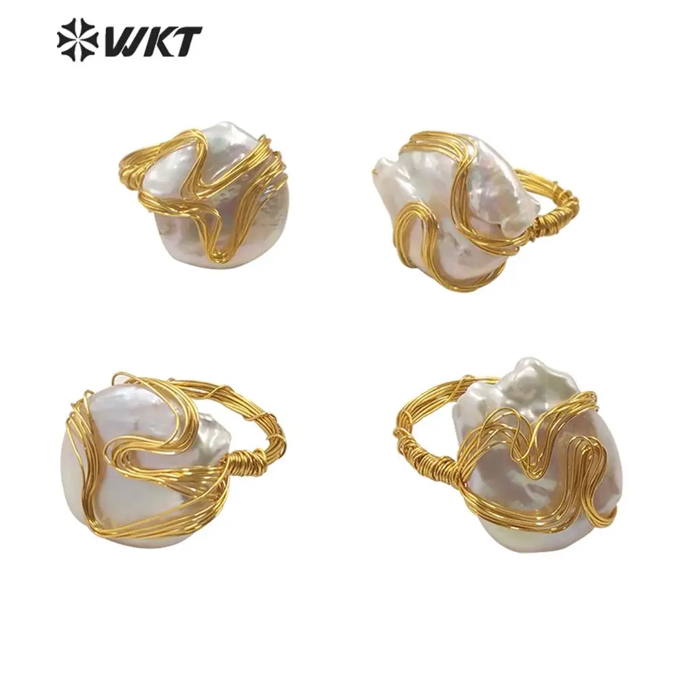 

WT-R346 WKT Natural Pearl Ring Wire Wrapped Pearl Ring Irregular Shape Pearl Ring Fashion Women Pearl Ring Jewelry