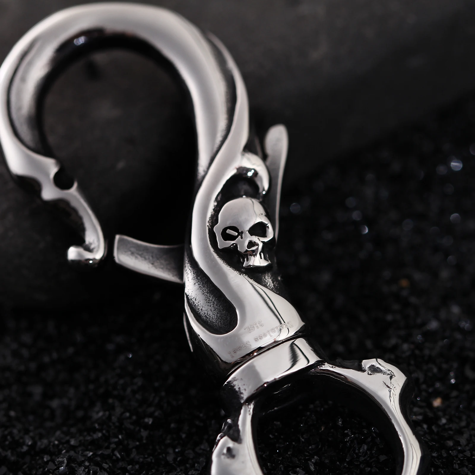 316L Stainless Steel Punk Skull Carabiner Keychain Mens DIY Lobster Clasp Making Clips Key Hook