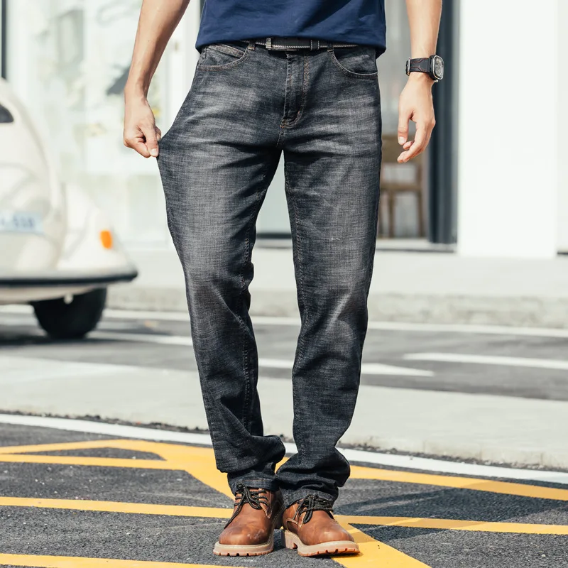 Men Fashion Jeans Pants Straight Loose Baggy Harem Elastic Denim Pants Hip Hop Casual Cotton Breathable Wide Leg Black Trousers