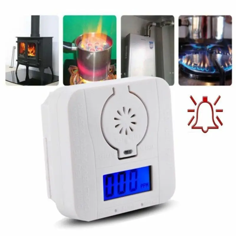 Koolmonoxide Co & Rook Digitale Waarschuwing Alarm Sensor Detector Temp Vergiftiging Gas Lcd-scherm