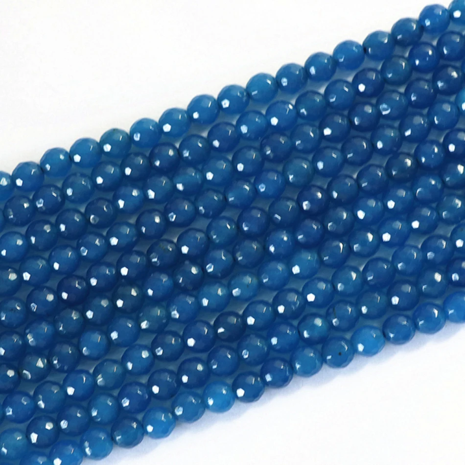 14 color natural stone 4mm 6mm 8mm 10mm 12mm faceted round dyed jades chalcedony loose beads diy jewelry making 15inch B01