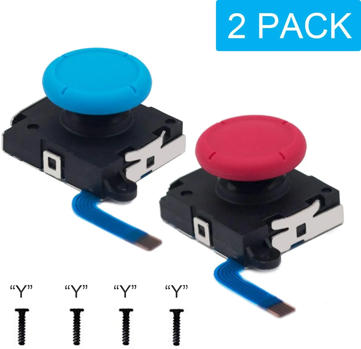 Original 3D Analog Joystick JoyCons Replacement Left/Right Repair Kit Thumb Sticks Sensor with 2 “Y” Screws for Nintend Switch
