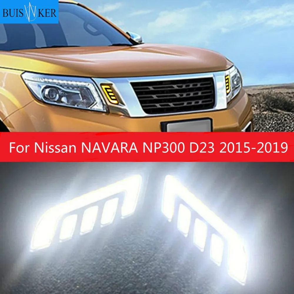 

2PCS For Nissan NAVARA NP300 D23 2015 2016 2017 2018 2019 DRL Daytime Running Lights mask grille LED lamp with turning signal