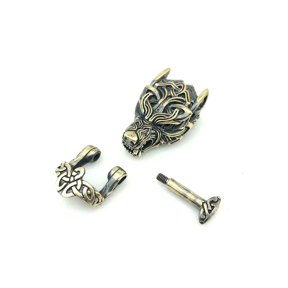 EDC Outdoor Tool DIY Accessories For Bracelet Weaving Paracord Multifunction Buckle Brass Wolf Head / Dropshipping