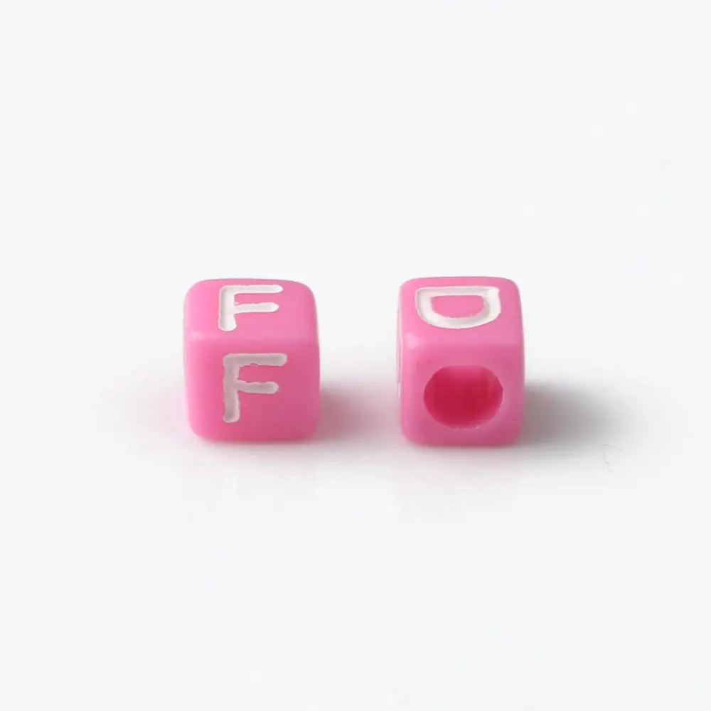 100pcs Cube 26 Alphabet Pink Acrylic Beads White letter Loose Spacer Beads For Jewelry Making Diy Women children Bracelets 6X6MM