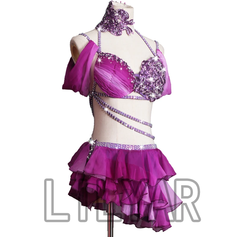 New Latin dance dress competition dress performance Dress Adult customized Pink Sexy backless Dance Dress