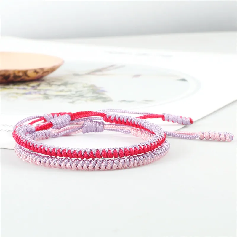 2pc Fashion Handmade Braided Couples Bracelets Lucky Knot Rope Tibetan Buddhist Bracelet Adjustable Size Jewelry For Women Men