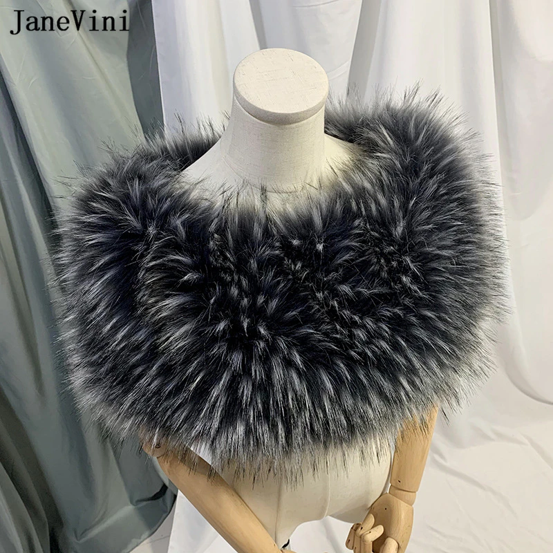 JaneVini 2022 White Fur Wedding Shawl Bolero De Mariage Winter Bridal Capes Wraps Bride Jacket Bolero Women Black Party Stoles