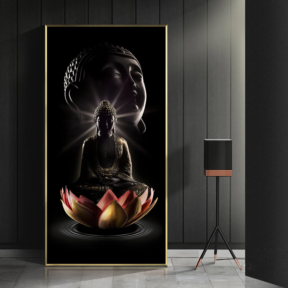 

Modern Buddha Wall Art, Zen Picture Posters and Prints, Canvas Bodhisattva on Lotus Painting for Living Room, Home Decor