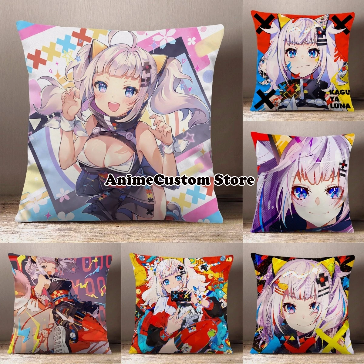 Game Hololive YouTuber Kaguya Luna Cartoon  Square Throw Pillow Siesta Dakimakura Dakimakura Safa Back Cushion Cosplay Gifts