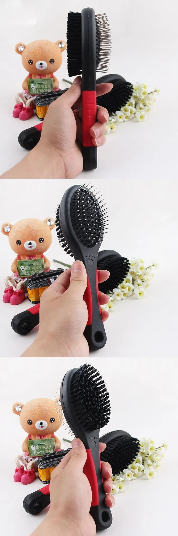 1PC Doppelseitigen Haustier Hund Kamm Lange Haar Pinsel Kunststoff Griff Welpen Katze Massage Bad Pinsel Multifunktions Hundesalon werkzeug – Detail 5