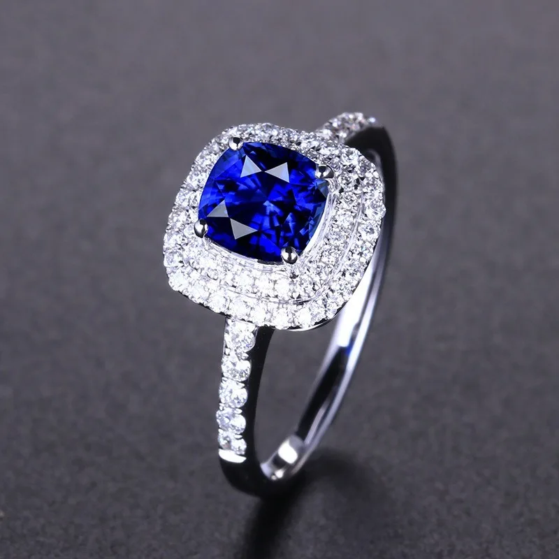 Luxury Princess Diana Square Rings for Women Blue Crystal Exquisite Geometry Zircon Rings Ladies Engagement Wendding Jewelry