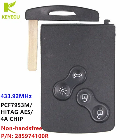 Сменный дистанционный ключ-брелок KEYECU без функции hands-free, 433 МГц, чип PCF7953M/4A для Renault Clio IV Captur 2013-2018, артикул: 285974100R