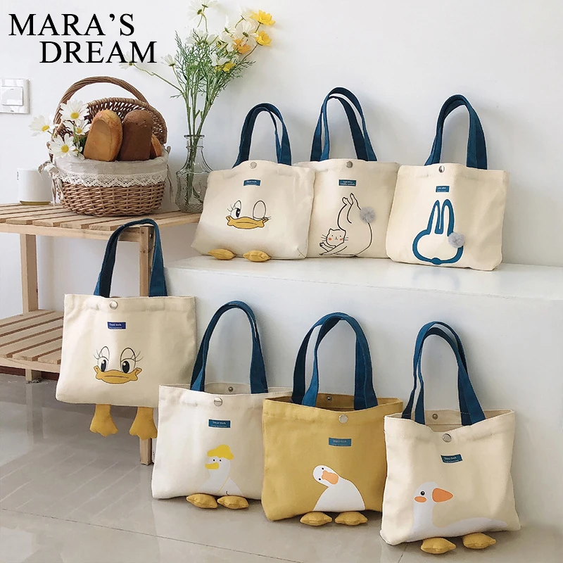 Mara-'s Dream-Bolso de mano delicado que combina con todo para mujer, bolso de mano de pato amarillo, bolso de compras de lona informal con bolsa de almuerzo Simple, niñas dulces