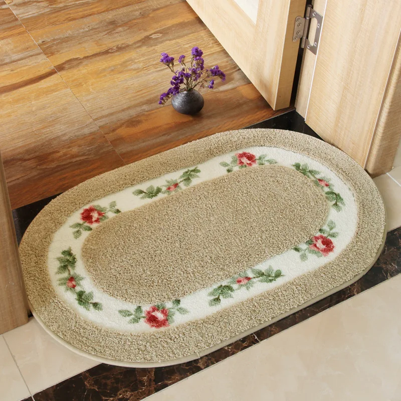 Embroidered Oval Floor Mat Nonslip Bath Mat Water Absorption Floor Rug Carpet for Bathroom Toilet Soft Bedroom Bathroom Doormat