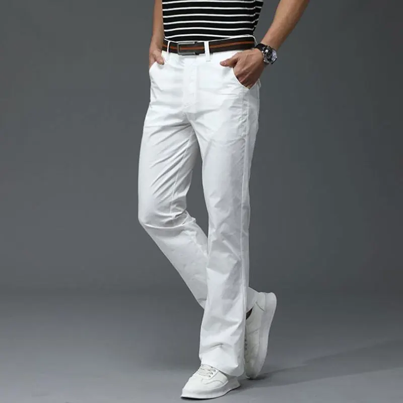 Pantalones casuales para hombre, pantalones informales finos de Micro acampanado, elásticos coreanos, ajustados, acampanados, primavera y verano