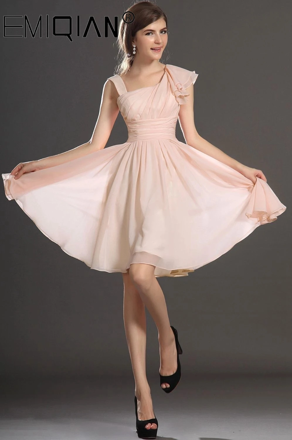 

New Lovely Tank Pleated Bodice Light Pink Chiffon Cocktail Dress ,Vestido De Festa Curto