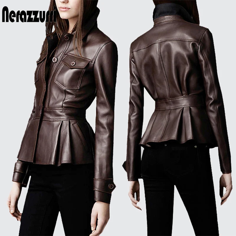 Nerazzurri Autumn Black Leather Trench Coat for Women with Many Pockets Long Sleeve Single Breasted British Fashion Slim Fit