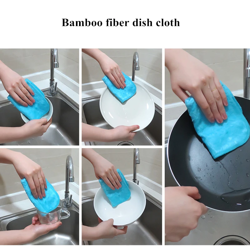 2pcs Kitchen Anti-grease Rags Efficient Bamboo Fiber Cleaning Cloth Home Dish Washing Towel Cleaning Tools for dishwashing