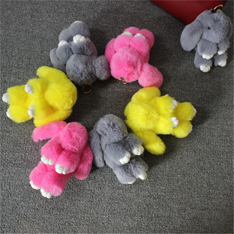 Cute Fluffy Fur Rabbit Key Chain Women Girls Plush Pompom Bunny Keychain On Bag Car Trinket Female Jewelry Party Toys Gift