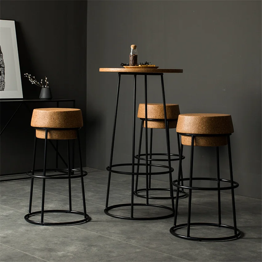 Nordic iron bar chair cork bar chair home shopping mall high foot bar stool creative Cafe Chair