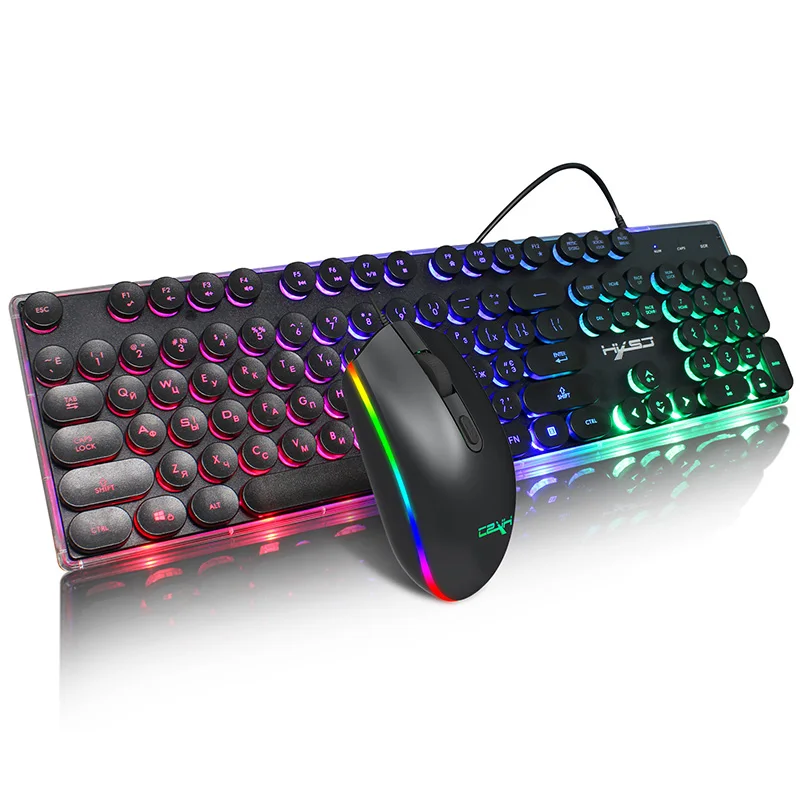 Gaming Keyboard and Mouse Combo V300 Backlit Keyboard RGB Glowing Mouse Suit for Game Home Office Laptop Desktop Russian Suit