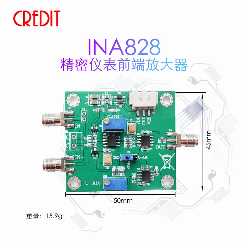 Imagem -04 - Módulo Amplificador Dual Alimentação Instrumento de Precisão Microvolt Milivolt Amplificador de Alto Ganho Ina828