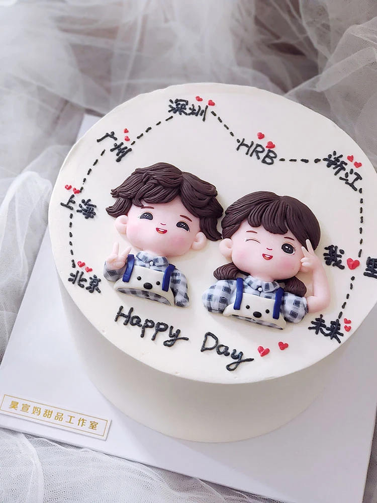 Plaid Shirt overalls Girl Boy Happy Birthday Cake Topper for Wedding Bride and Groom Party Decoration Baking Supplies Love Gifts