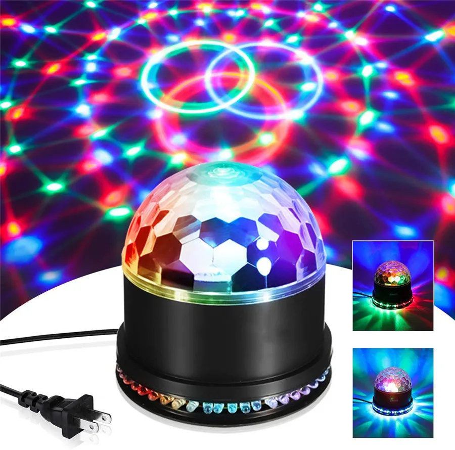 사운드 활성화 회전 디스코 볼 파티 조명 6W RGB LED 무대 조명 프로젝터 램프, 크리스마스 결혼식 축제 장식