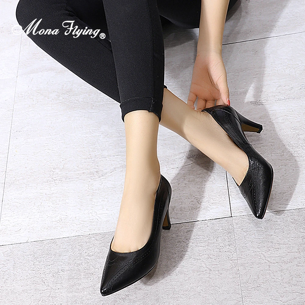 

Mona Flying Women Genuine Leather 7cm Dress Pumps Handmade Comfort Elegant High Heels for Ladies Office Party G168-11