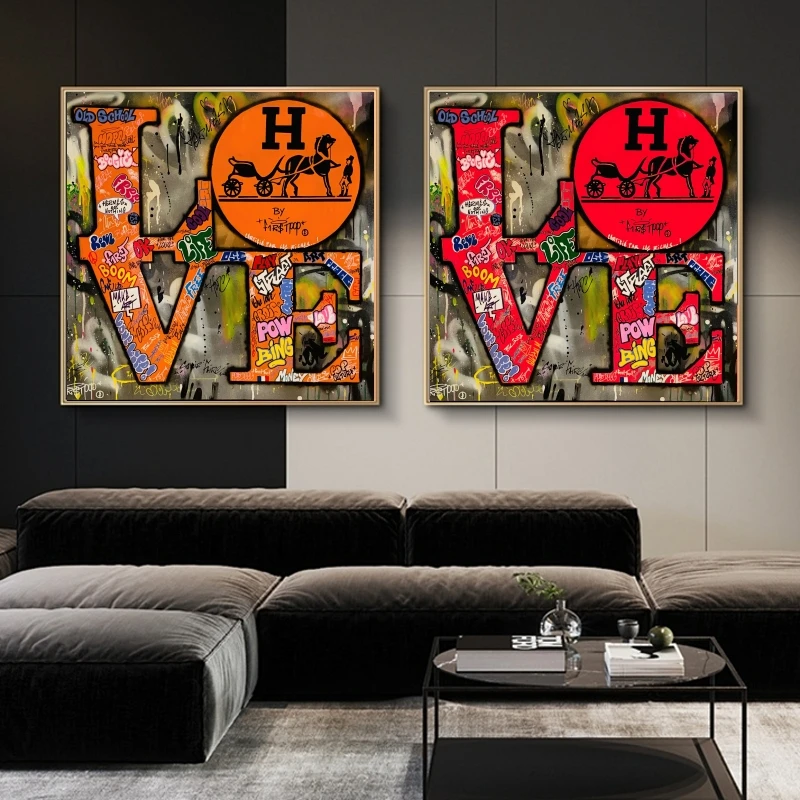 

Modern Graffiti Art of Love Oil Paintings on Canvas Pop Street Wall Art Posters and Prints Cuadros Pictures for Home Room Decor