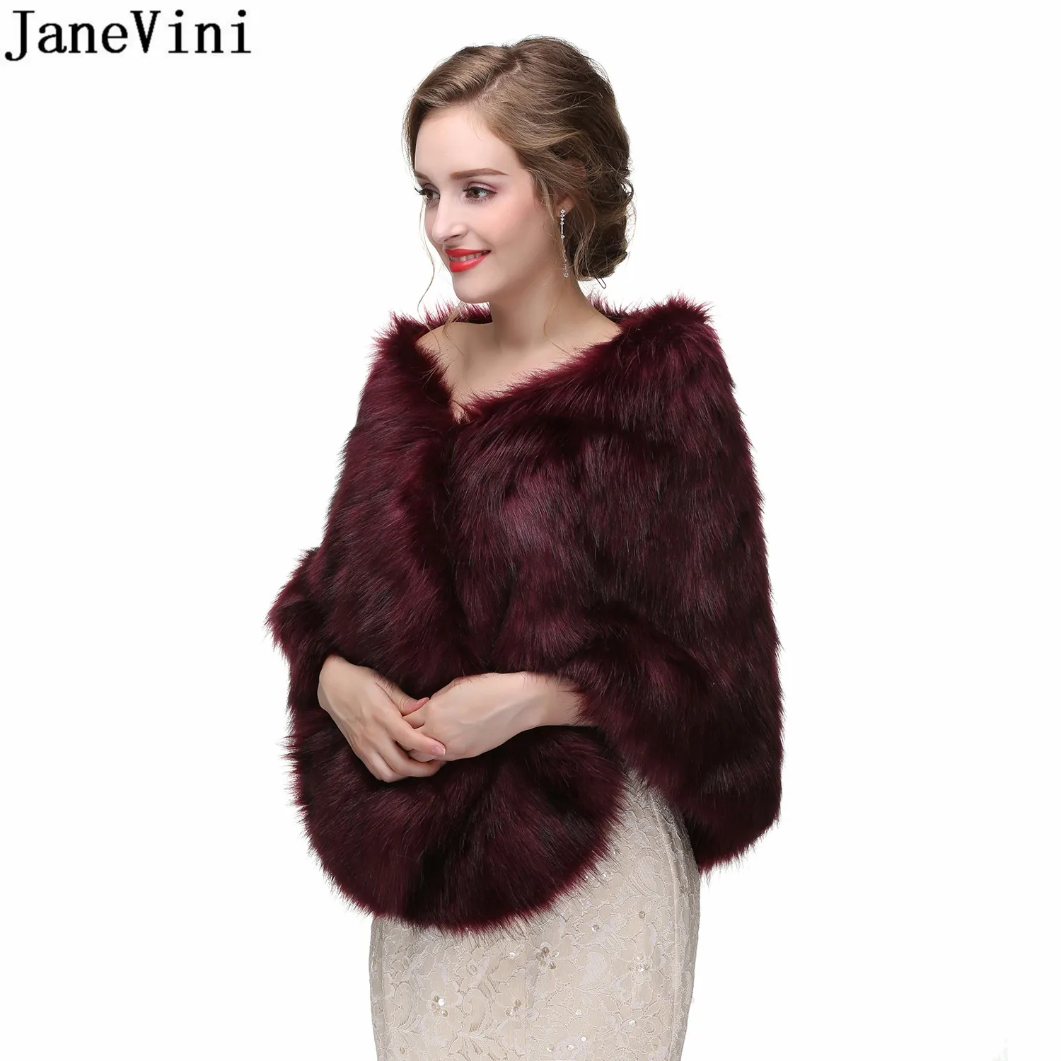 JaneVini-Bolero de piel sintética para Mujer, chaqueta de invierno, Boleros de boda, envolturas nupciales, Chal