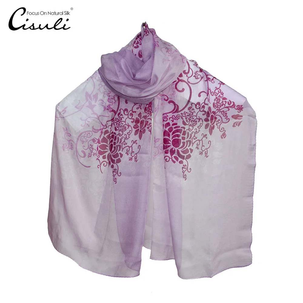 CISULI 100% Pure Silk Scarf Women 70cmX190cm Women Shawls Classic Desigual Chiffon Hijab Scarf Hotseller Item Factory Direct