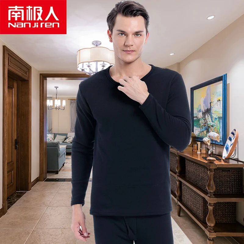 NANJIREN Men Thermal Underwear Sets Winter hick Thermo Underwear Black Casual Long Johns Set Male Thermal Pajamas home Clothes