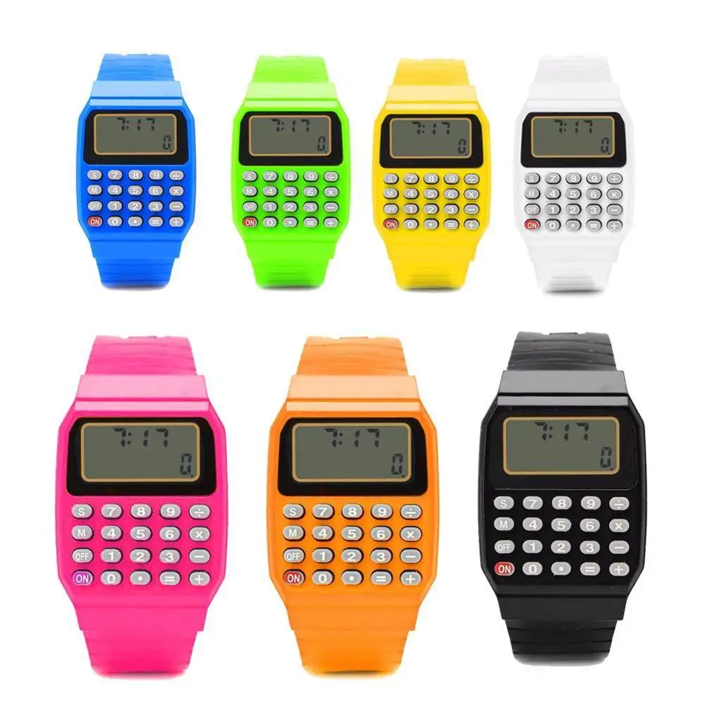 Handheld Pocket Calculator Watch Unsex Silicone Multi-Purpose Date Time kids Electronic Wrist Calculator Watch Exam Tool