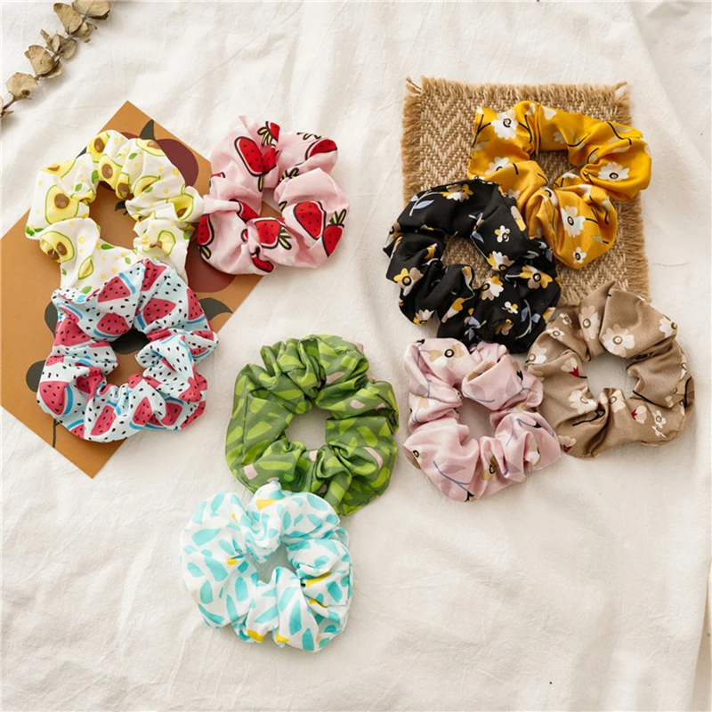 Women Fruit Print Hair Ties Scrunchies Girls Ponytail Hair Holder Rope Bands Fashion Cute Hair Accessories Rubber Bands Headwear