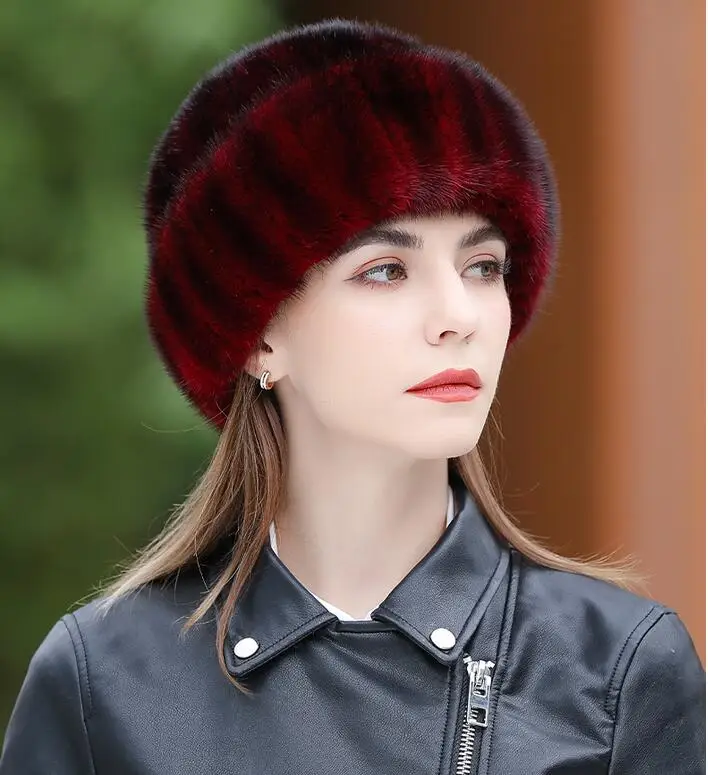 New Winter Women's Hat Winter Beanie Real Mink Fur Bonnet Girls Fall Luxury Cap