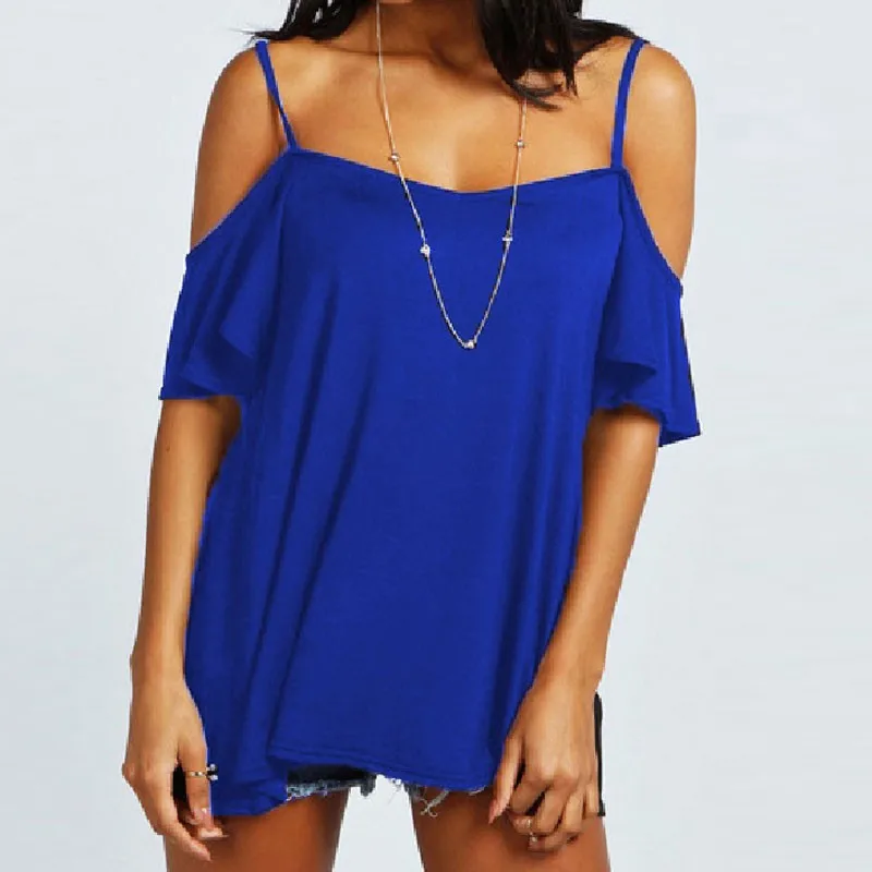 Frauen T-Shirts Sommer Sexy Frauen Hosenträger Kurzarm Off Schulter Tops Tees Blusas Weibliche Baumwolle Solide Stretch Westen