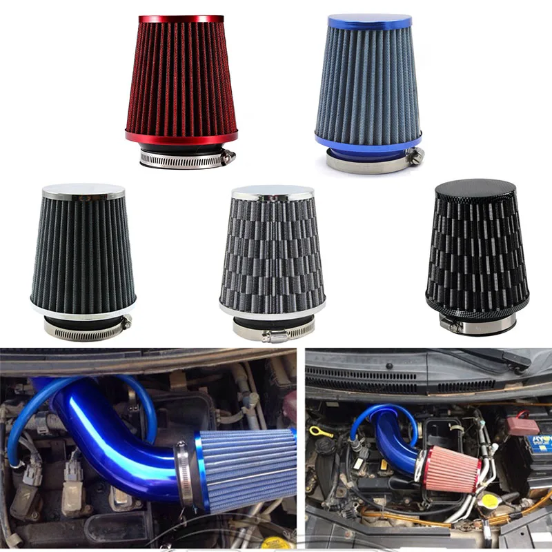 Universal Car Air Filter 76mm 3 Inch High Flow Car Cold Air Intake Filter Aluminum Non-woven Fabric Rustproof Air Intake Hose