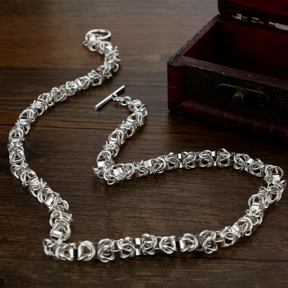 925 Sterling Silver Hip Hop Bone Link Chain Necklace Simple Fashion Rock Jewelry Accessory for Men And Women for Parties