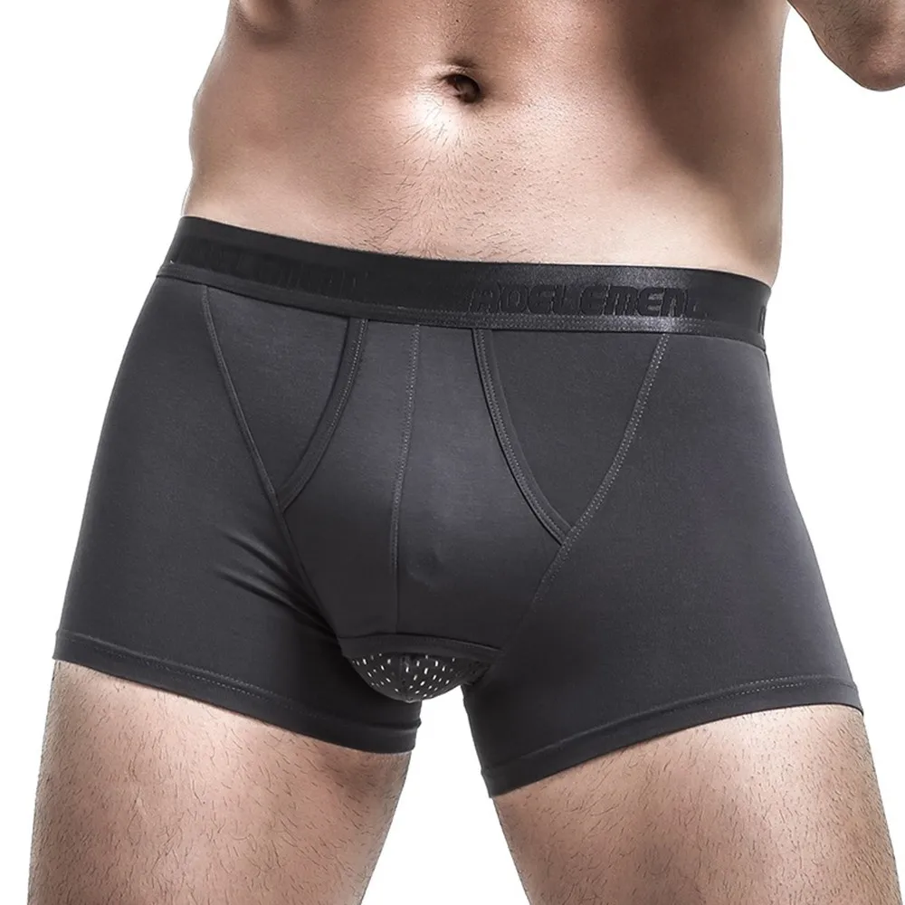 Men Modal Mesh Trunks Thin Sheer Short Elasticity Briefs Sport Swimming Underwear Separation Pouch U Convex Underpants