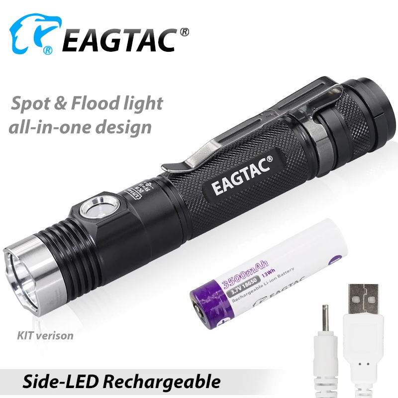 EAGTAC DX30LC2 SR CREE XP-L Hi Nichia 219B 219C CRI92  LED Rechargeable Flashlight 18650 CR123A Hunting light Built in Charger